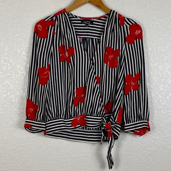 Madewell Wrap Top Womens Size XS Candied Orchids Viscose Blouse Preppy Career - Picture 1 of 13